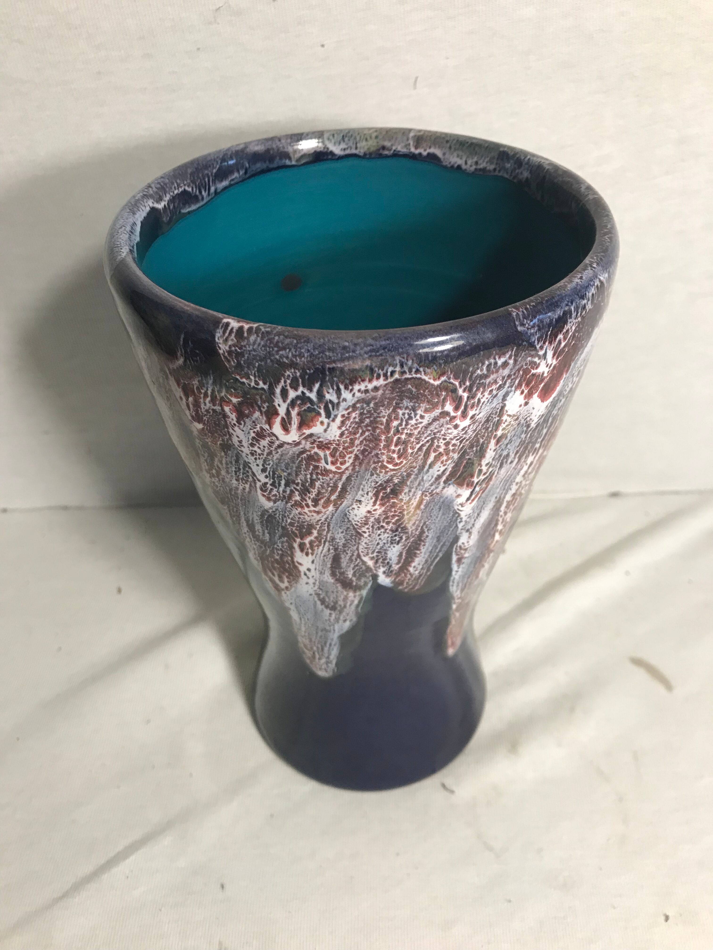 Ancien vase gaubier céramique multicolore années 70 vintage