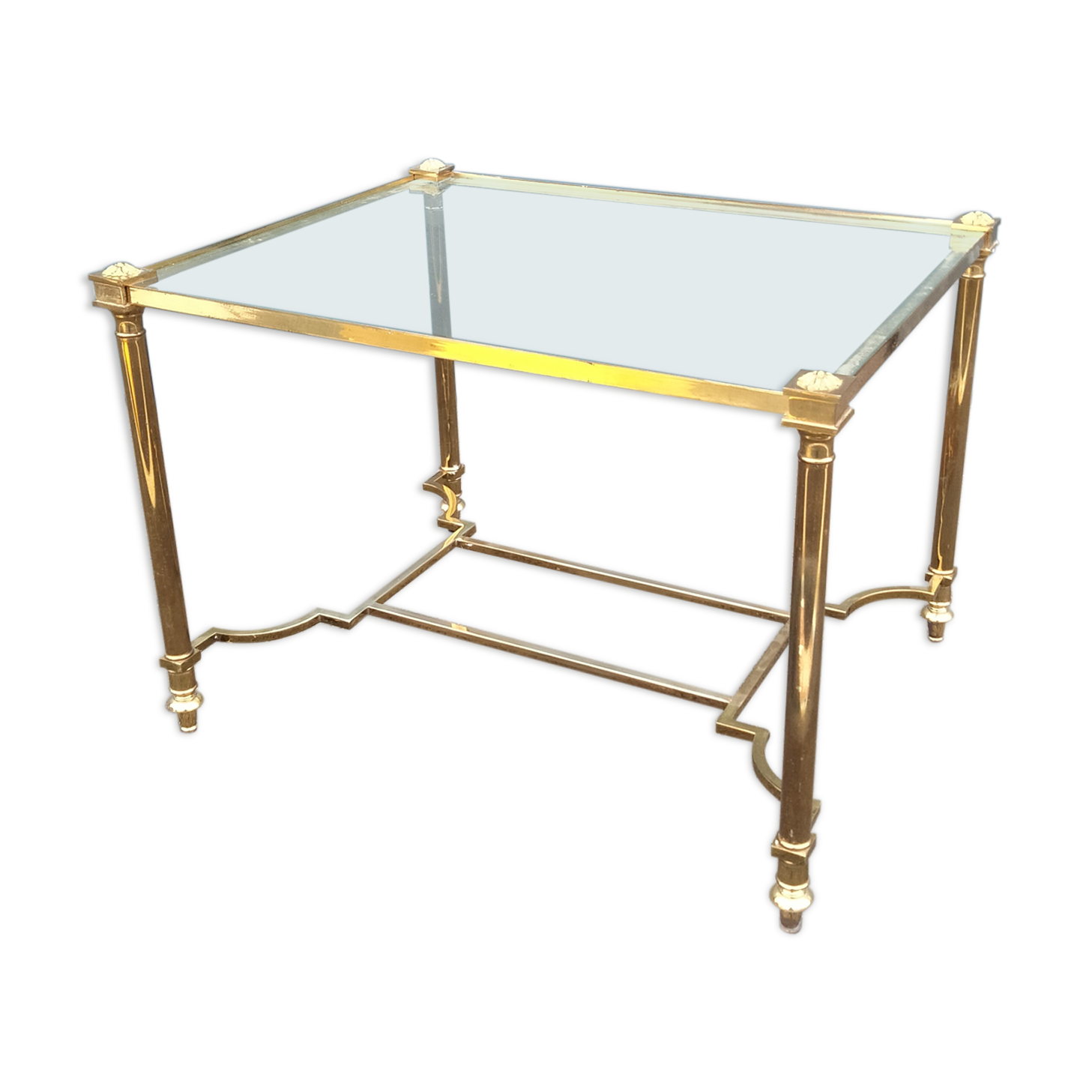 Old coffee table side metal gilded top glass style Louis XVl