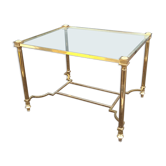 Table basse ancienne d'appoint métal doré plateau verre style Louis XVl