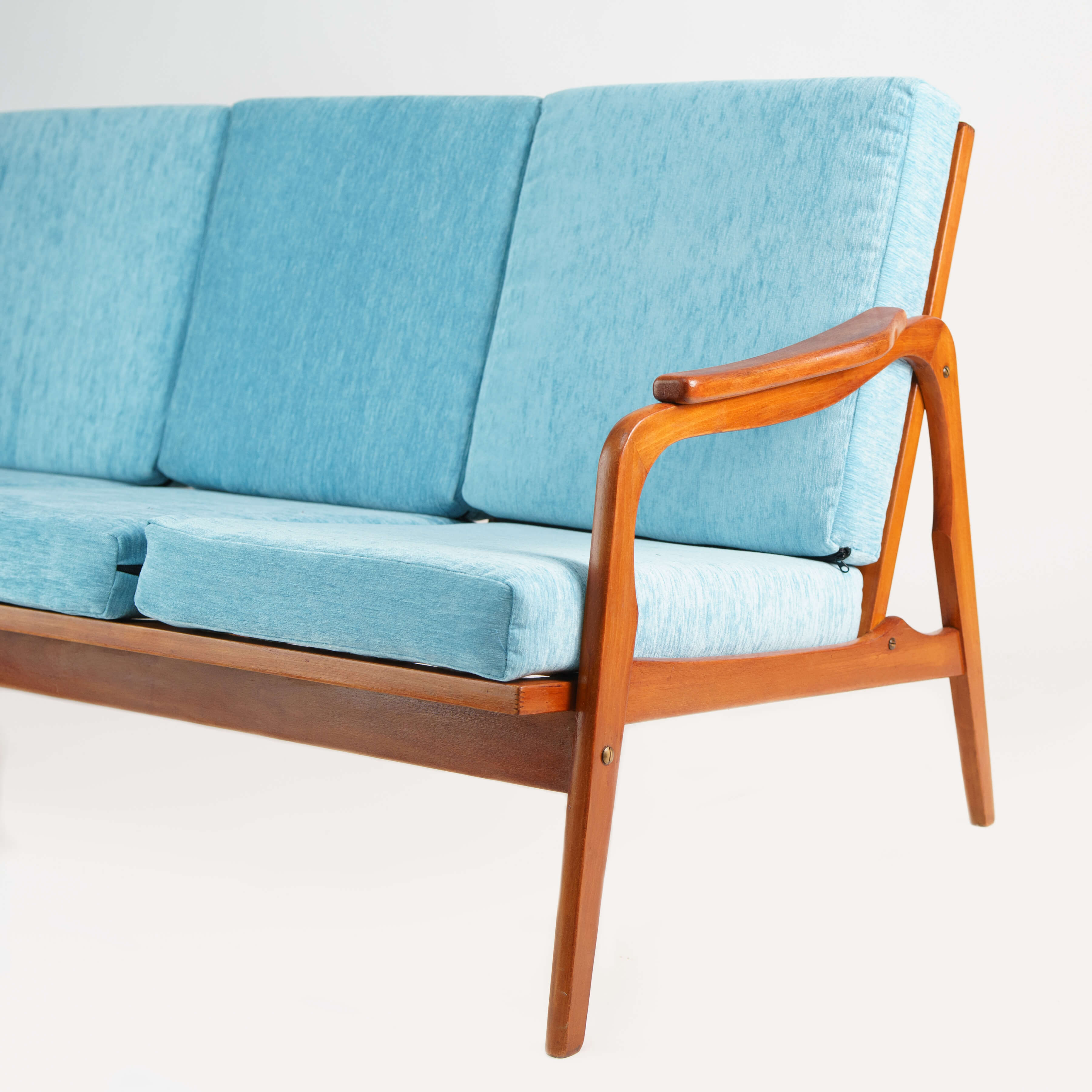 Blue velvet sofa 3 seater vintage style 60s