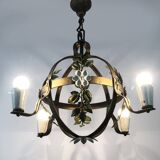 4-light ball-shaped chandelier with foliage. Italy. The 50's