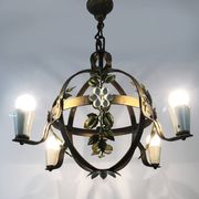 4-light ball-shaped chandelier with foliage. Italy. The 50's