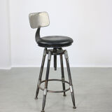 Vintage industrial metal & leather swivel bar stool