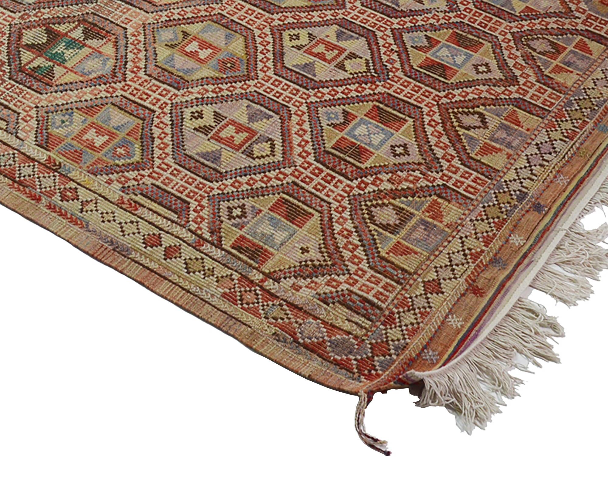 Grand Kilim Oushak Vintage Geometric Red Beige 300 x 160 cm
