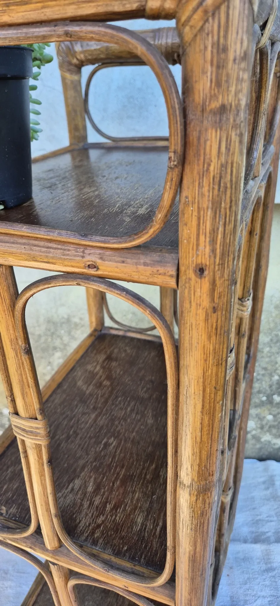 Set of 2 vintage bamboo rattan bedside shelves