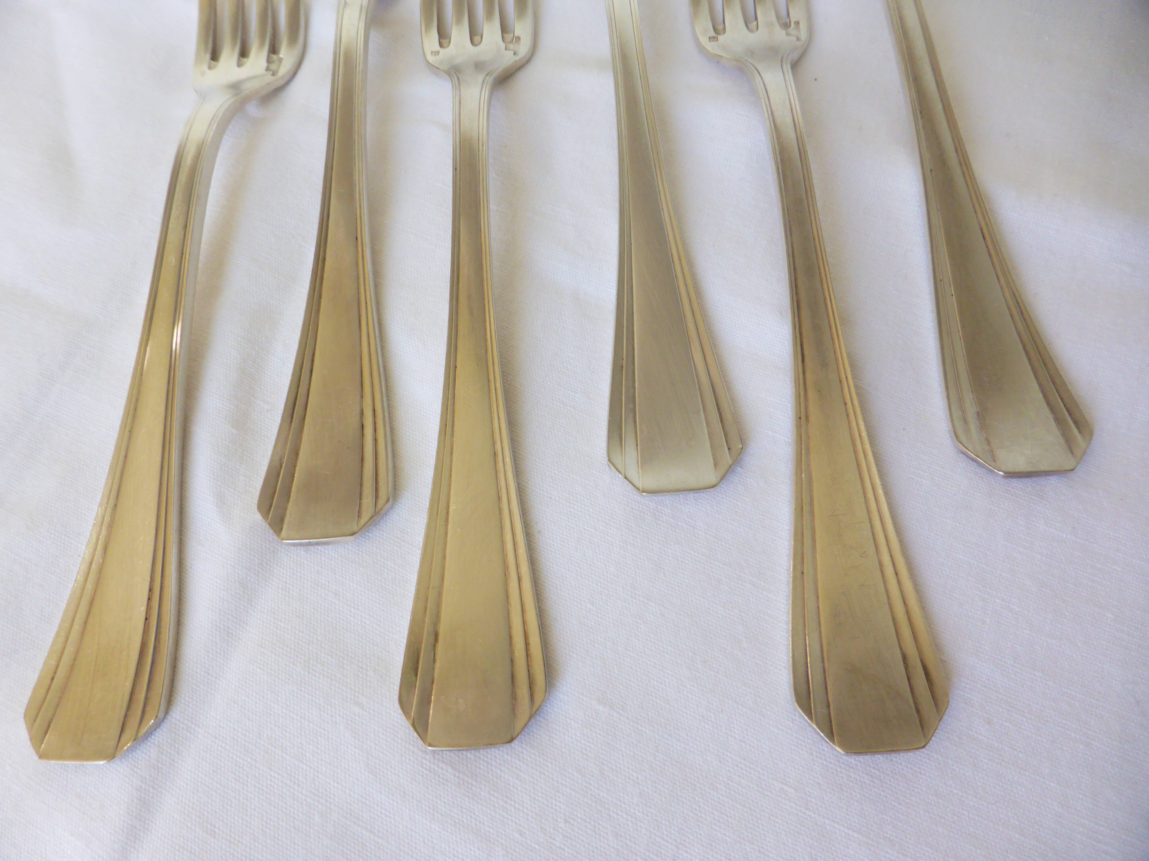 6 fourchettes vintage Christofle de style art déco en métal argenté