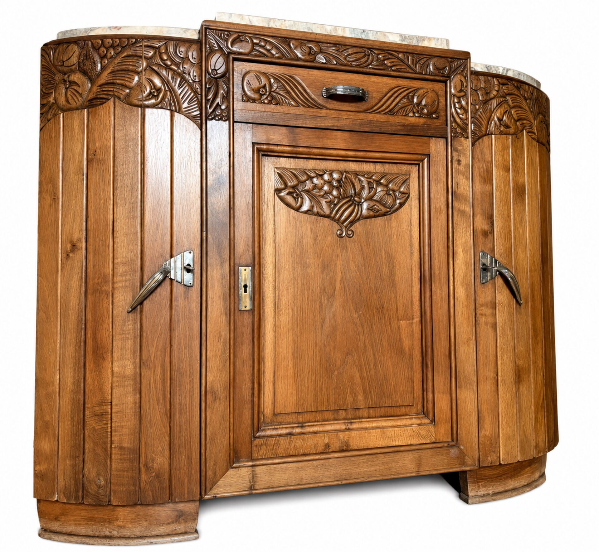 Art Deco buffet in solid wood — marble top and curved fronts