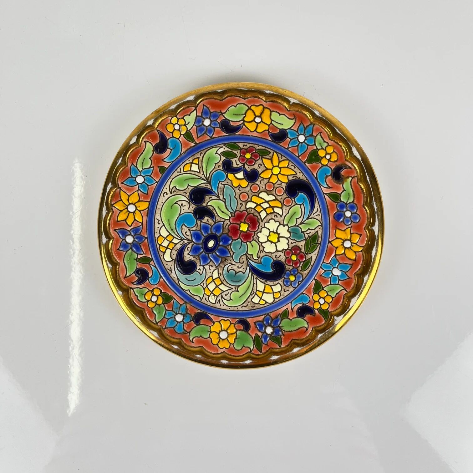 Decorative plate Artecer in ceramic, cuerda seca, Seville, 1980s-90s