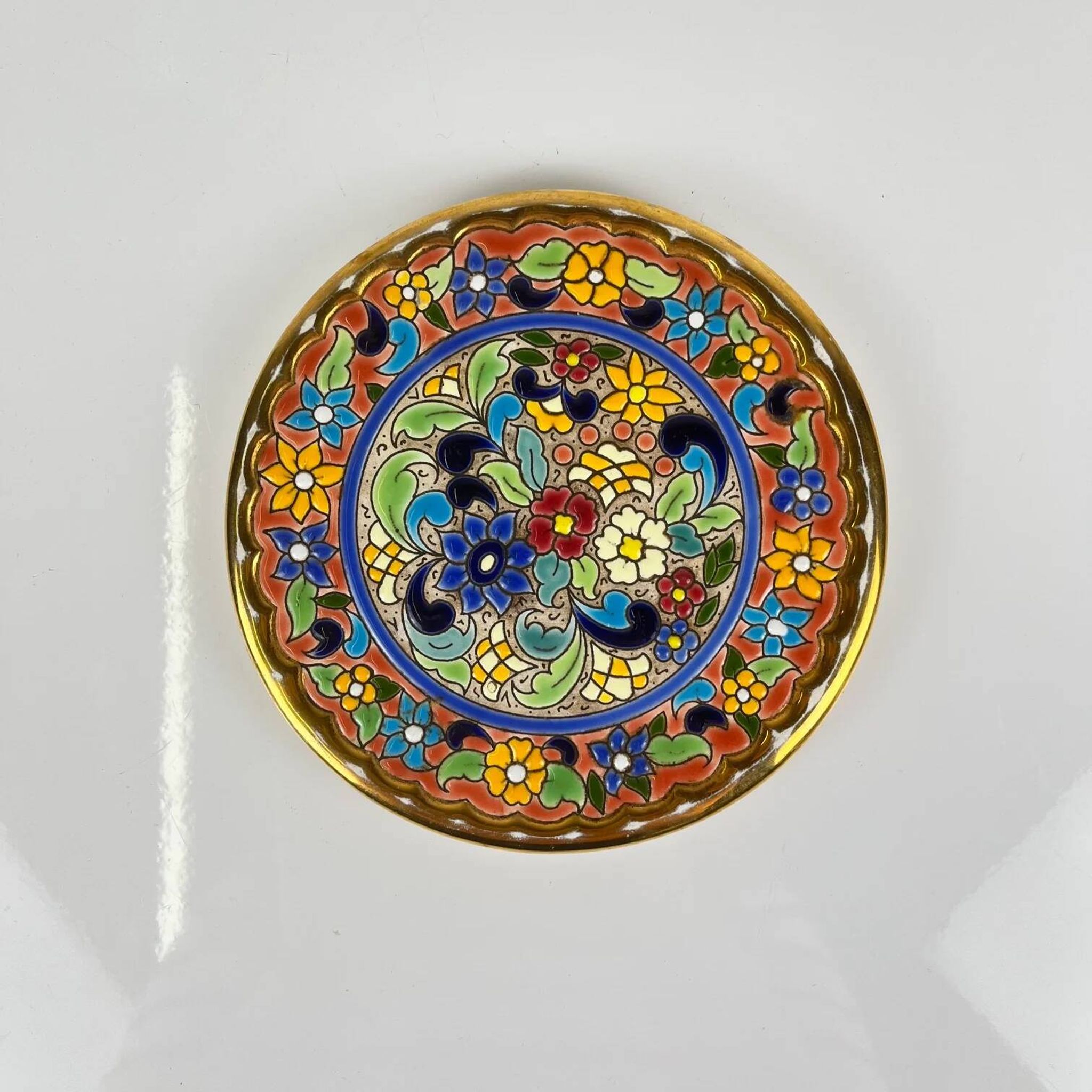Decorative plate Artecer in ceramic, cuerda seca, Seville, 1980s-90s