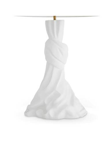 Pair of white and brass table lamps, linen shades.