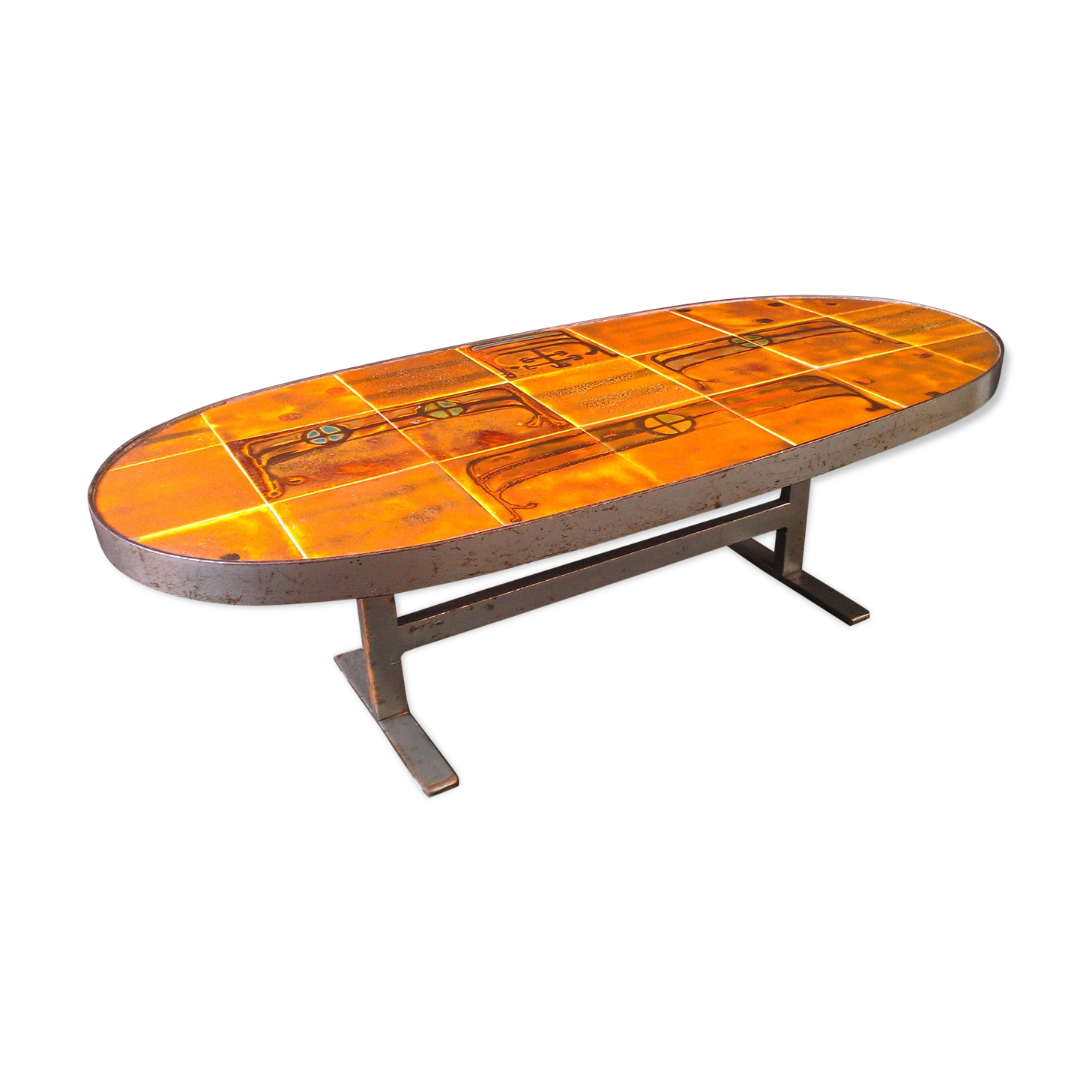 1960s industrial ceramic and steel coffee table !!!