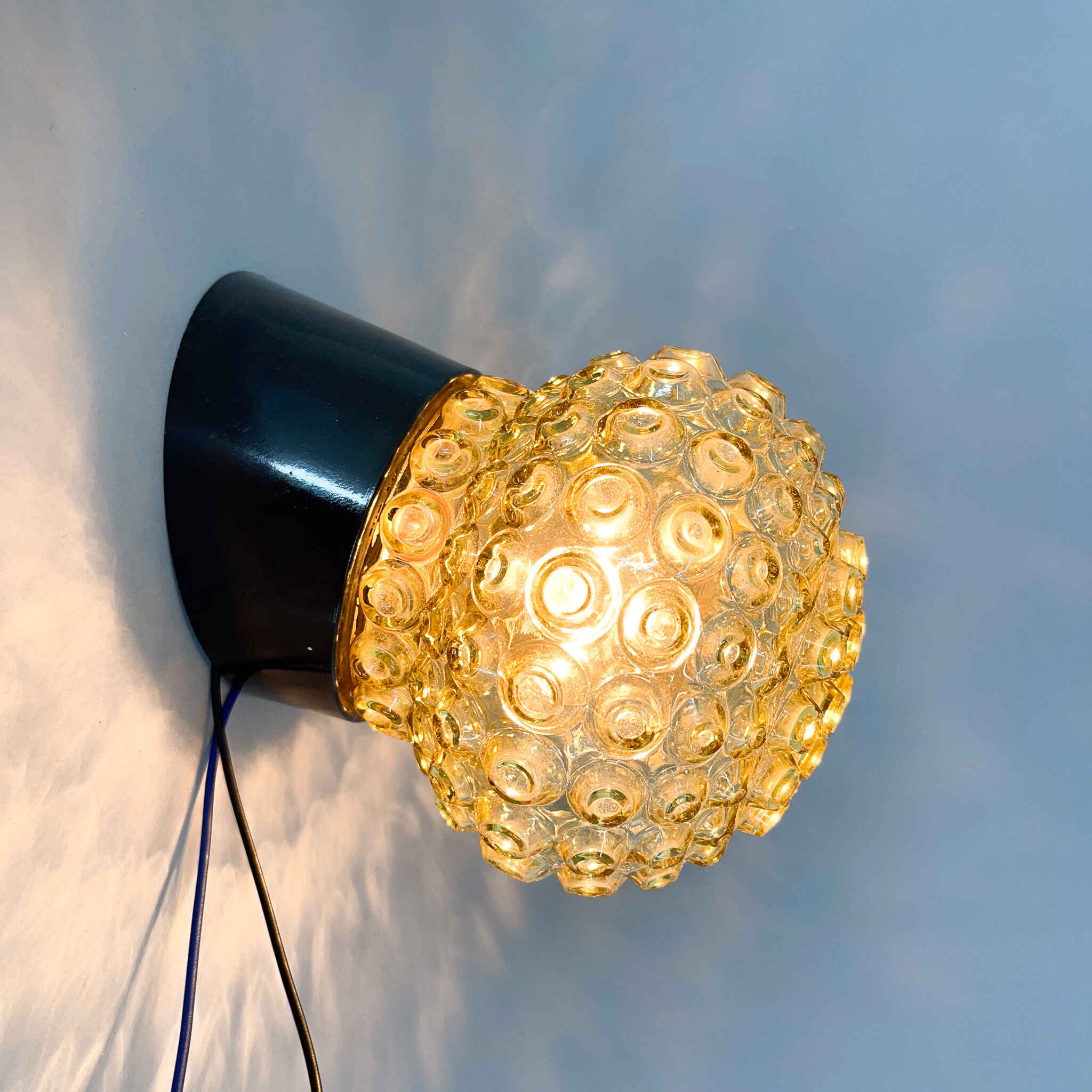 Mid-century bakelite & pressed glass wall lamp, czechoslovakia, 1950's