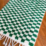 Moroccan Berber checkered carpet fir green and off-white