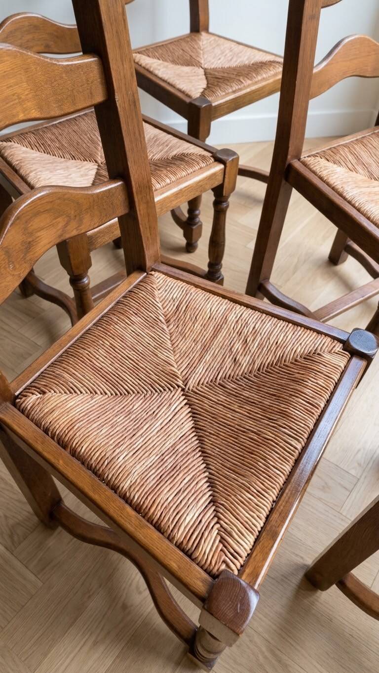 Set of 6 authentic natural oak chairs