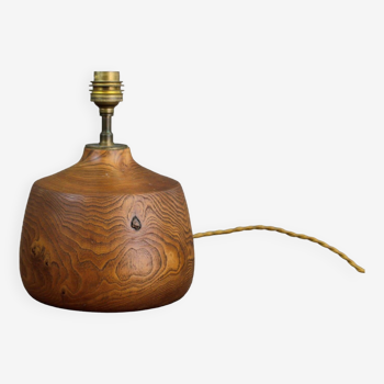 Pied de lampe en bois d'orme massif vintage années 50
