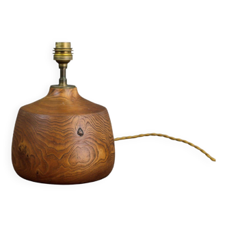 Pied de lampe en bois d'orme massif vintage années 50