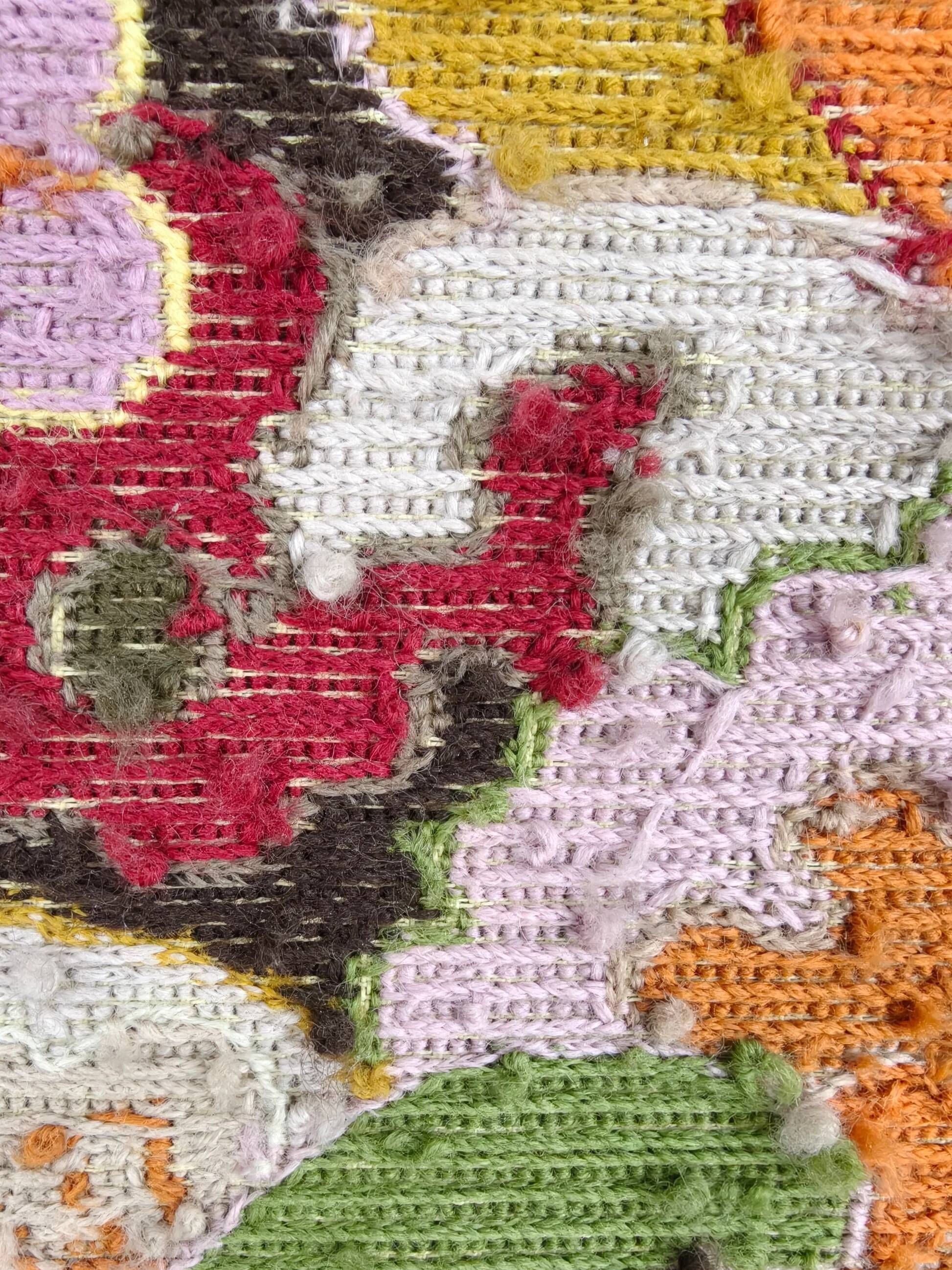Original French hand-embroidered textile – Griffin & floral design – c.1930–1940