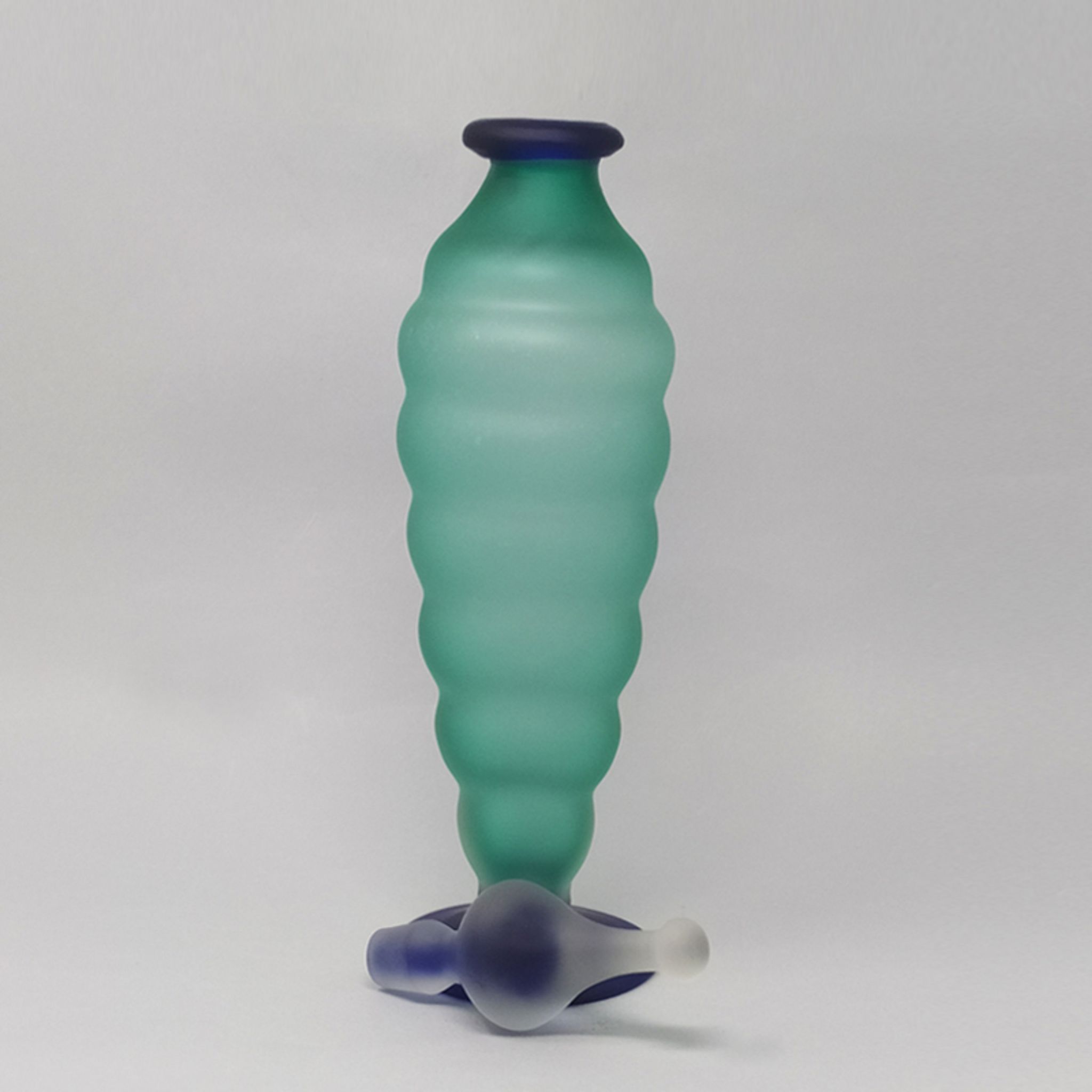 1970s Astonishing Green and Blue Bottle in Murano Glass By Michielotto