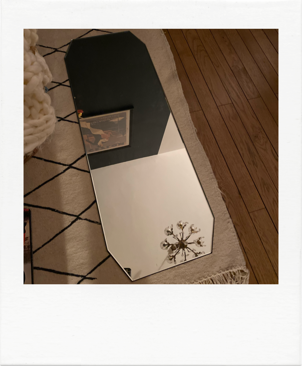 Frameless vintage mirror, bevelled 36x99cm