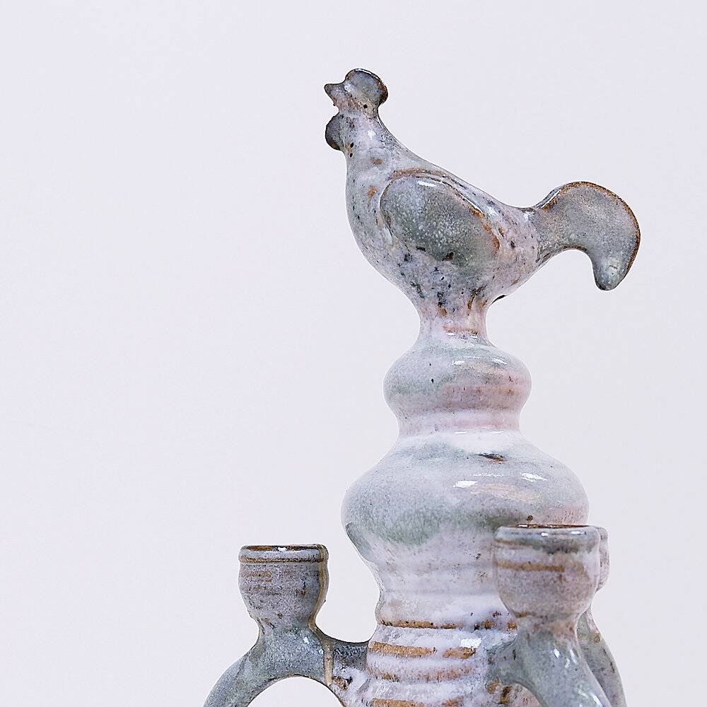 Three-light chandelier in glazed ceramic in the style of Jacques Pouchain.