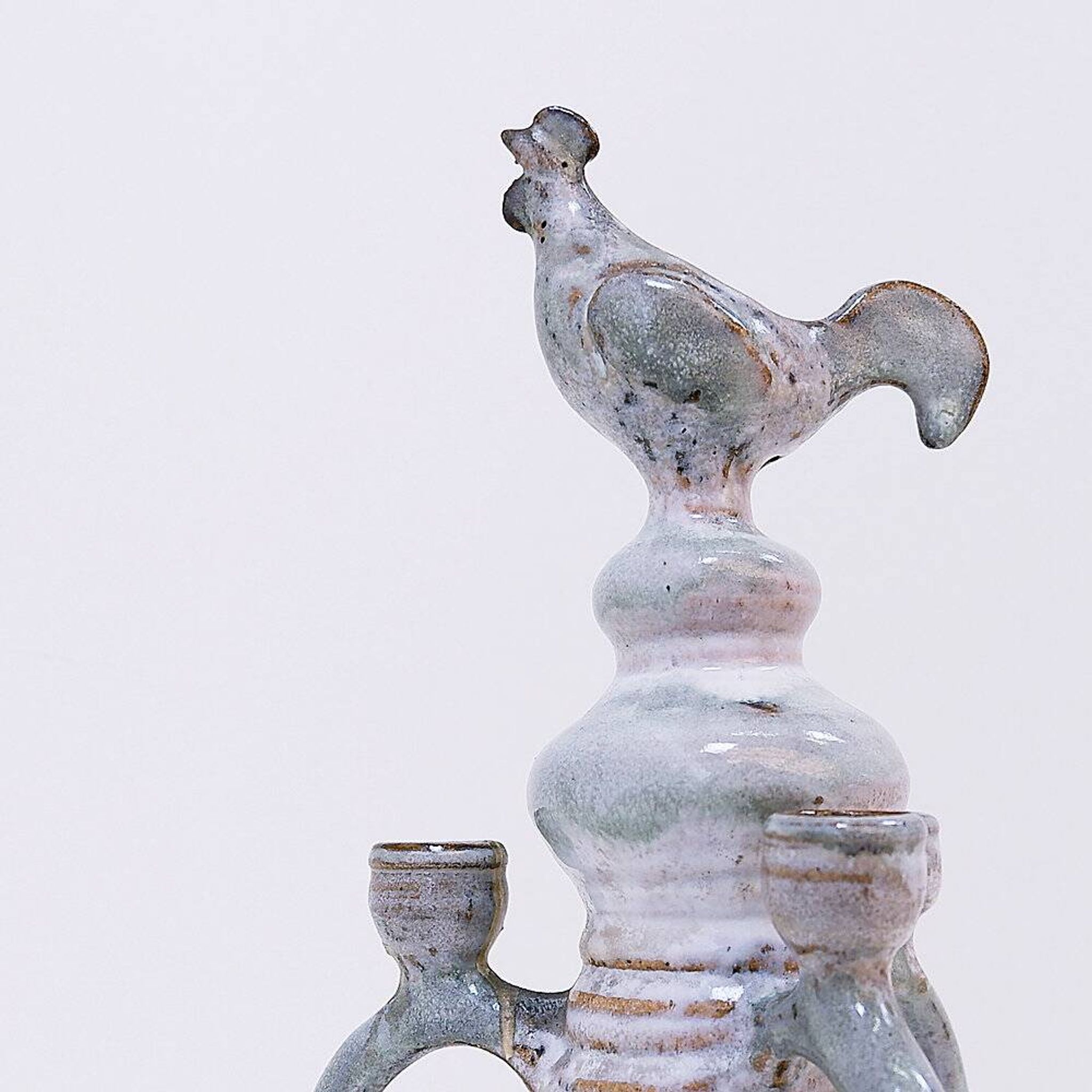Three-light chandelier in glazed ceramic in the style of Jacques Pouchain.