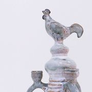 Three-light chandelier in glazed ceramic in the style of Jacques Pouchain.