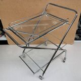 Folding trolley / Vintage bar, glass and chrome 70's