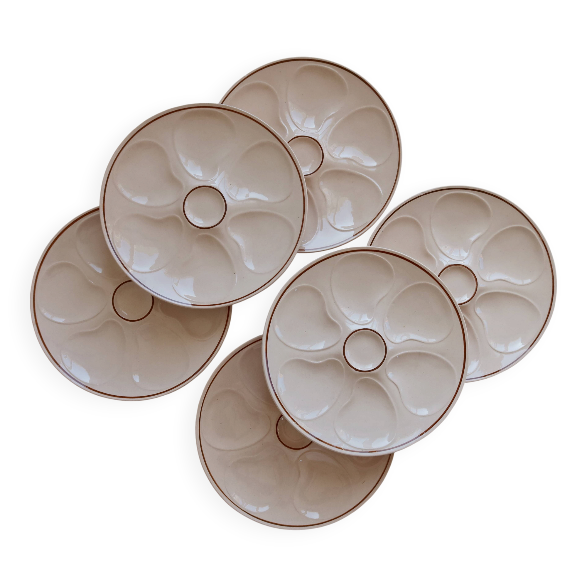 6 vintage pink oyster plates Longwy pottery