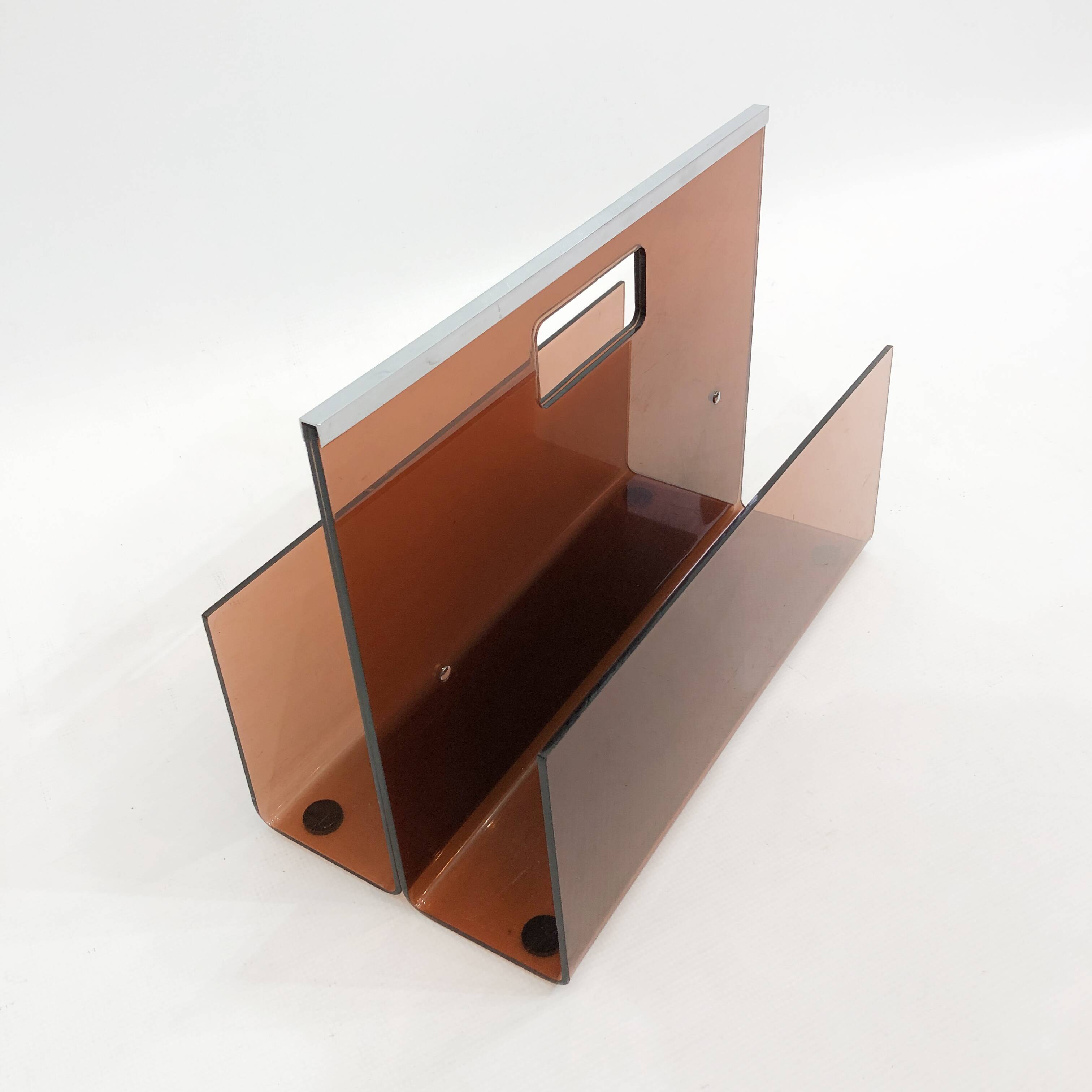 Michel Dumas Smoked Acrylic Magazine Rack 1970s Hollywood Regency Modernism