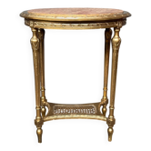 Table en bois doré de style Louis XVI français. Plateau en marbre. Fin du XIXe siècle.