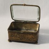 Antique jewelry box Napoleon III in brass and beveled glass