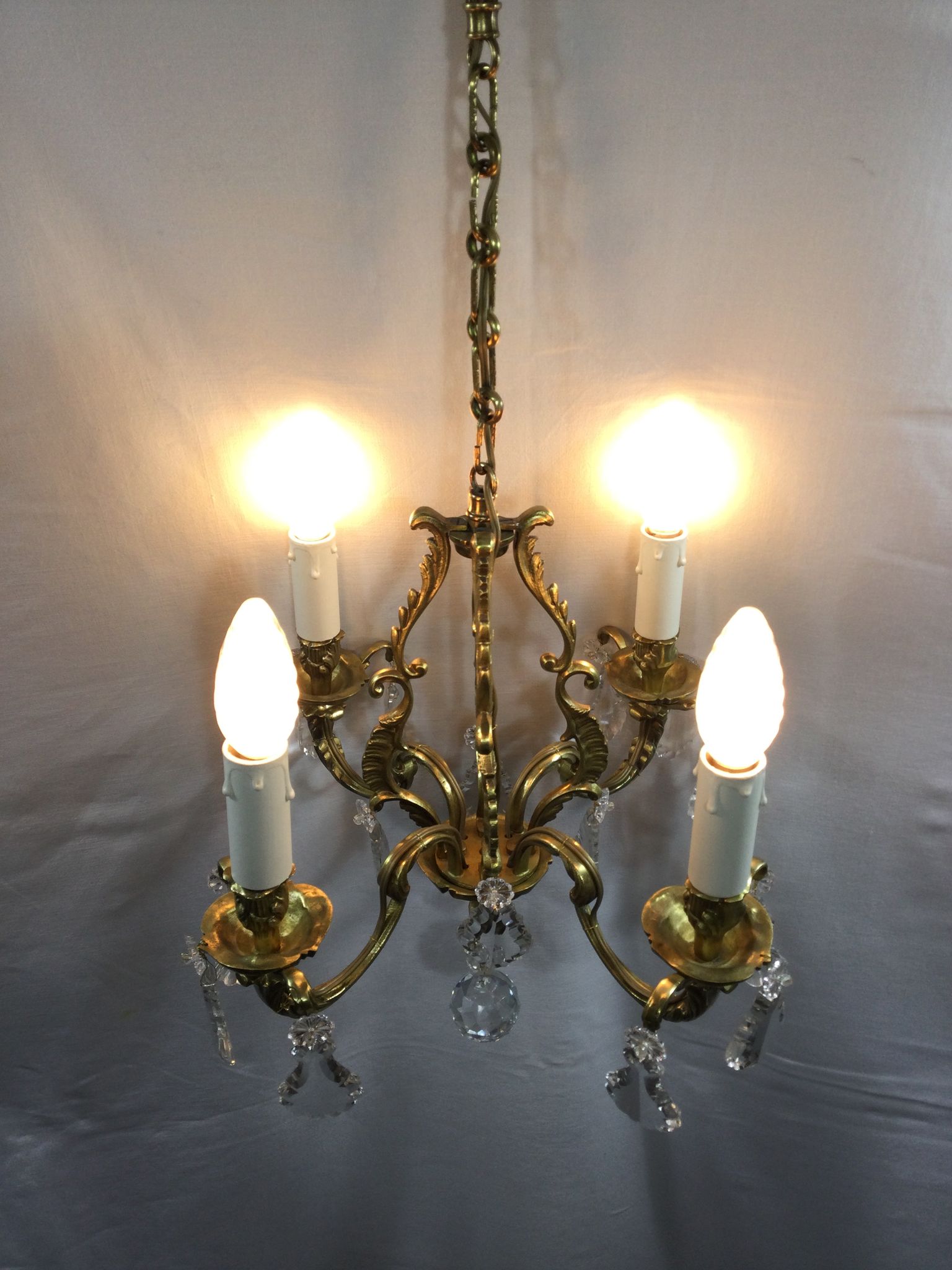 Lustre cage à  4 lumières bronze et cristal