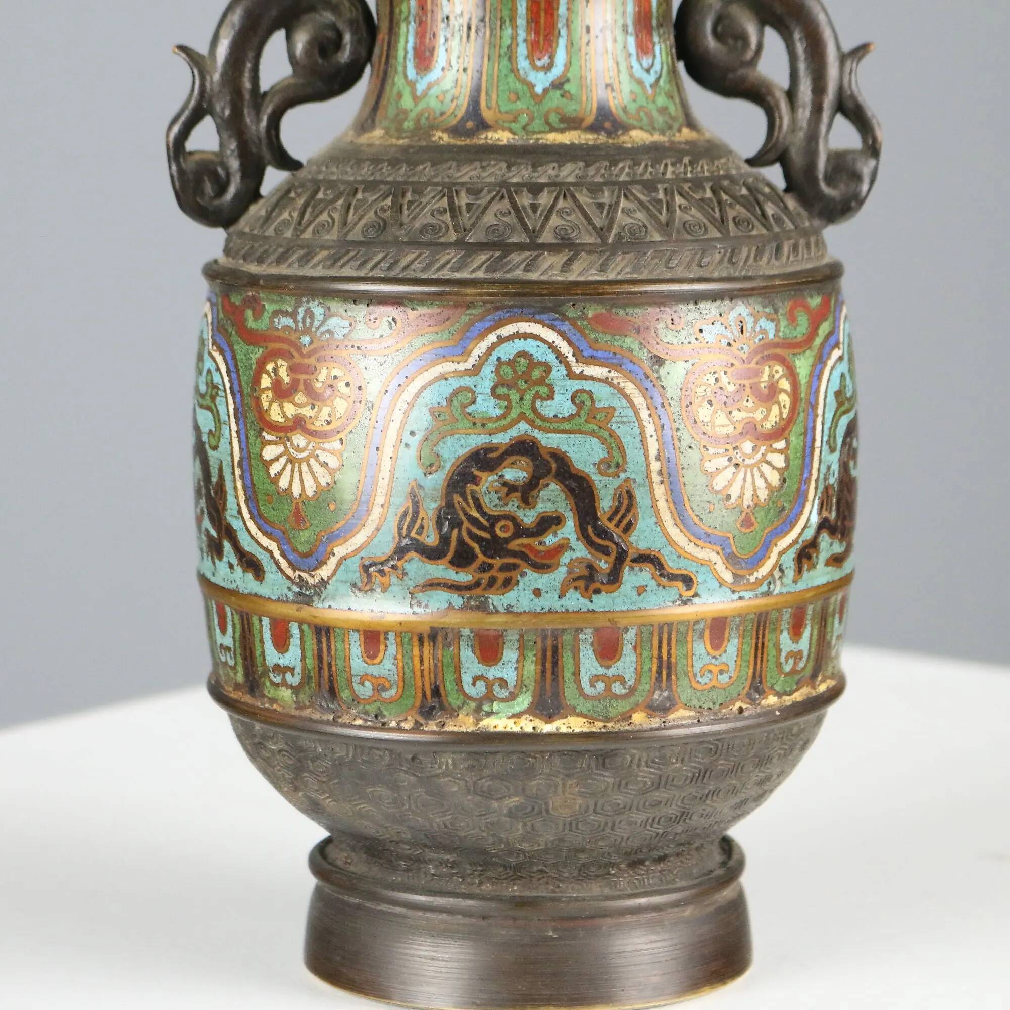 Antique cloisonné vase decorated in bronze, Japan, 19th century.