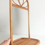 Mid Century French Riviera Rattan and Wicker Mirror With Shelf, Spain, 1960s–70s