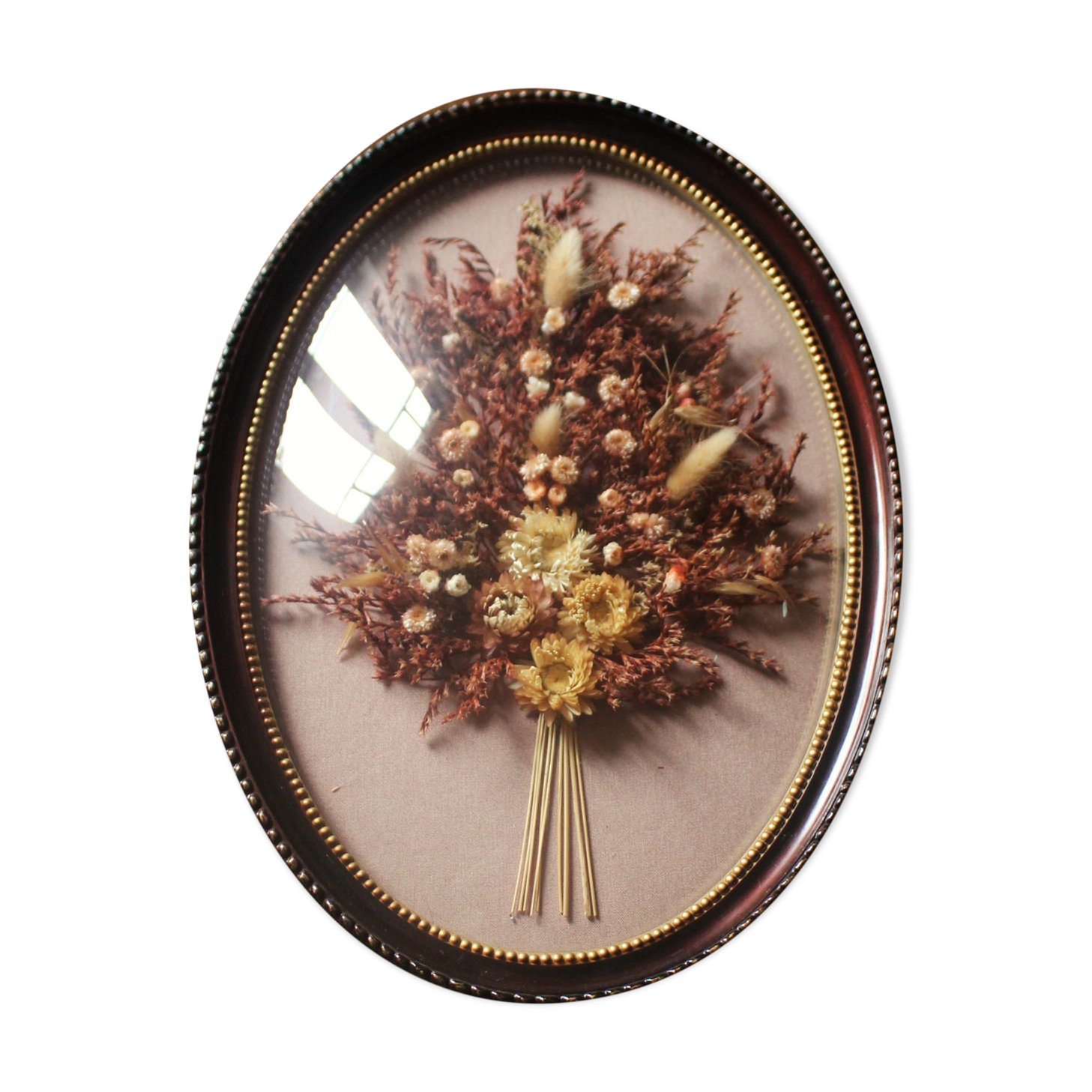 Domed glass frame vintage dried flowers