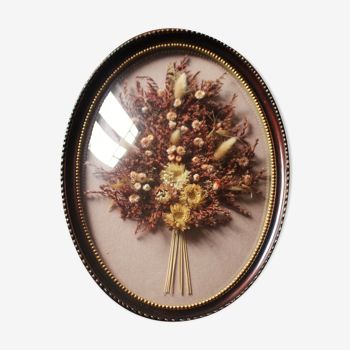 Domed glass frame vintage dried flowers