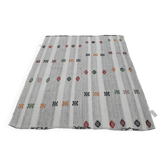 Tapis kilim vintage turc 162x192 cm, rayures grises et motifs colorés