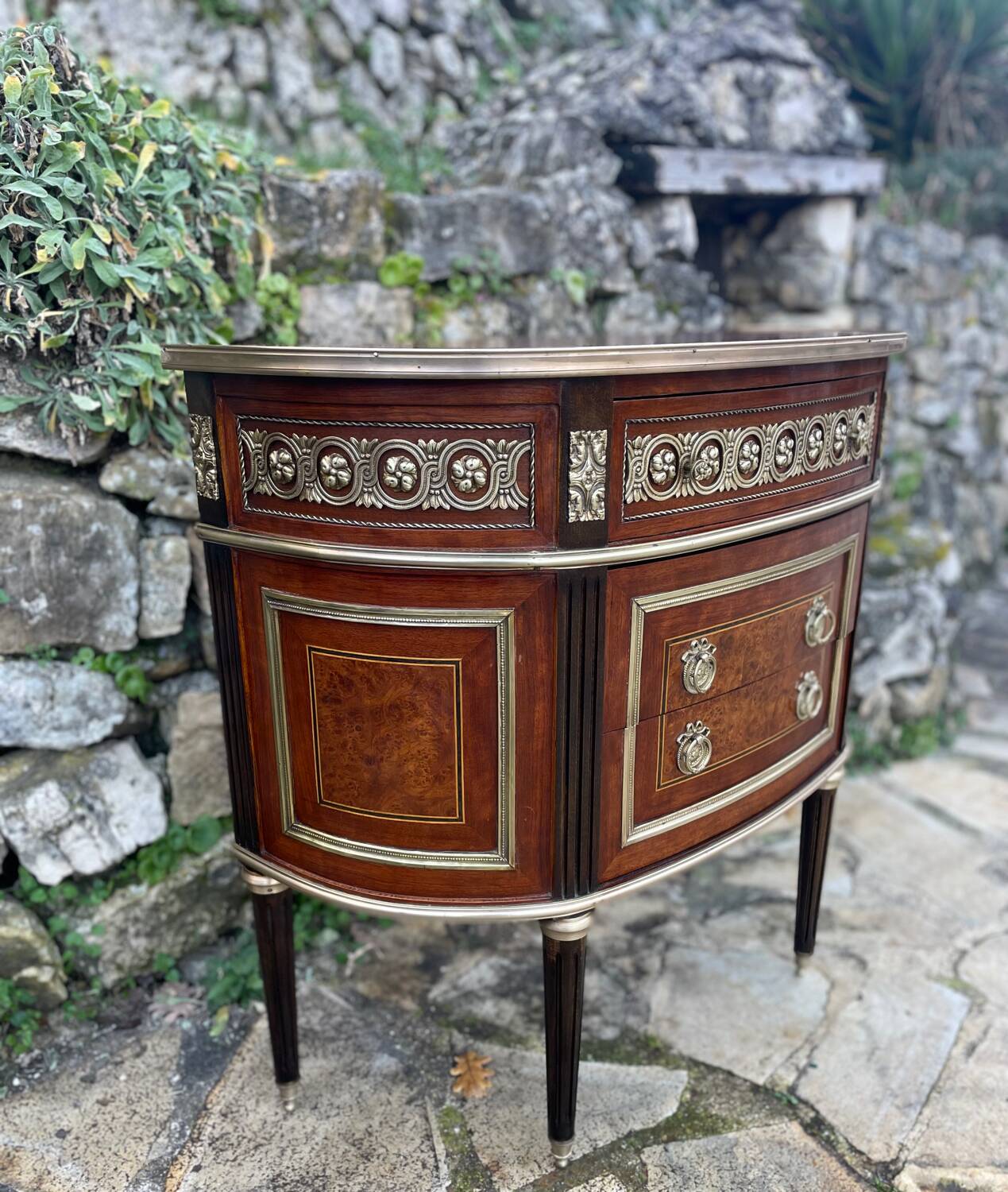 Louis XVI style mahogany and gilded bronze chest of drawers, 20th century