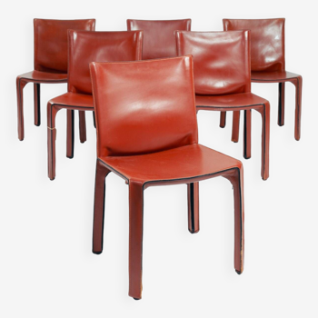 Cassina cab 412 by Mario Bellini in Burgundy dining chairs, 6