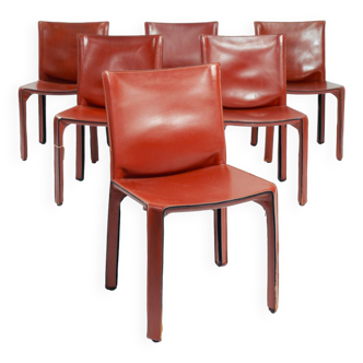 Cassina cab 412 by Mario Bellini in Burgundy dining chairs, 6