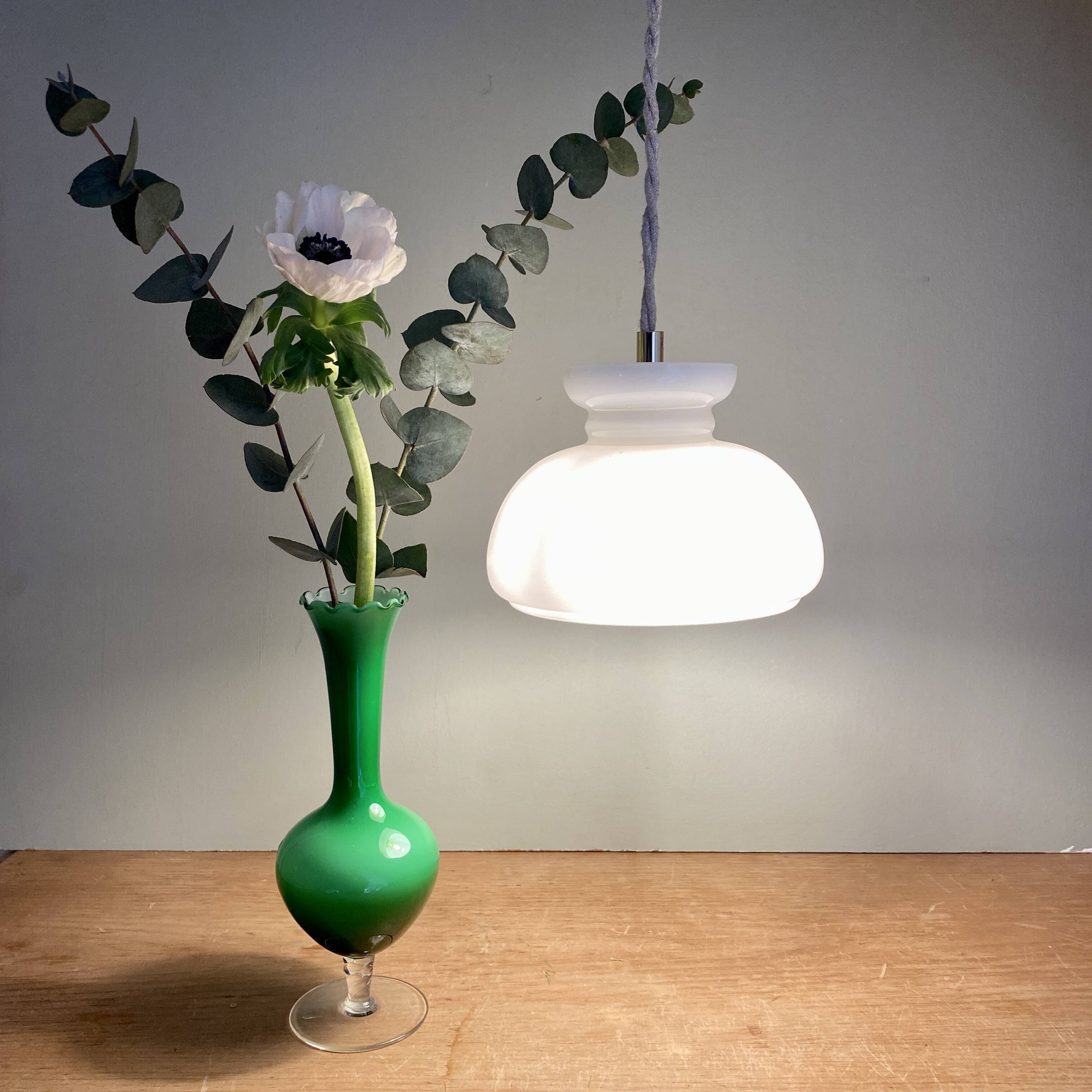 Vintage lampshade pendant light in white opaline