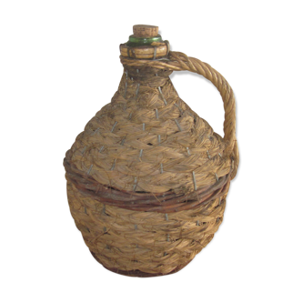 Demijohn braided with wicker rattan and iron years 30-40