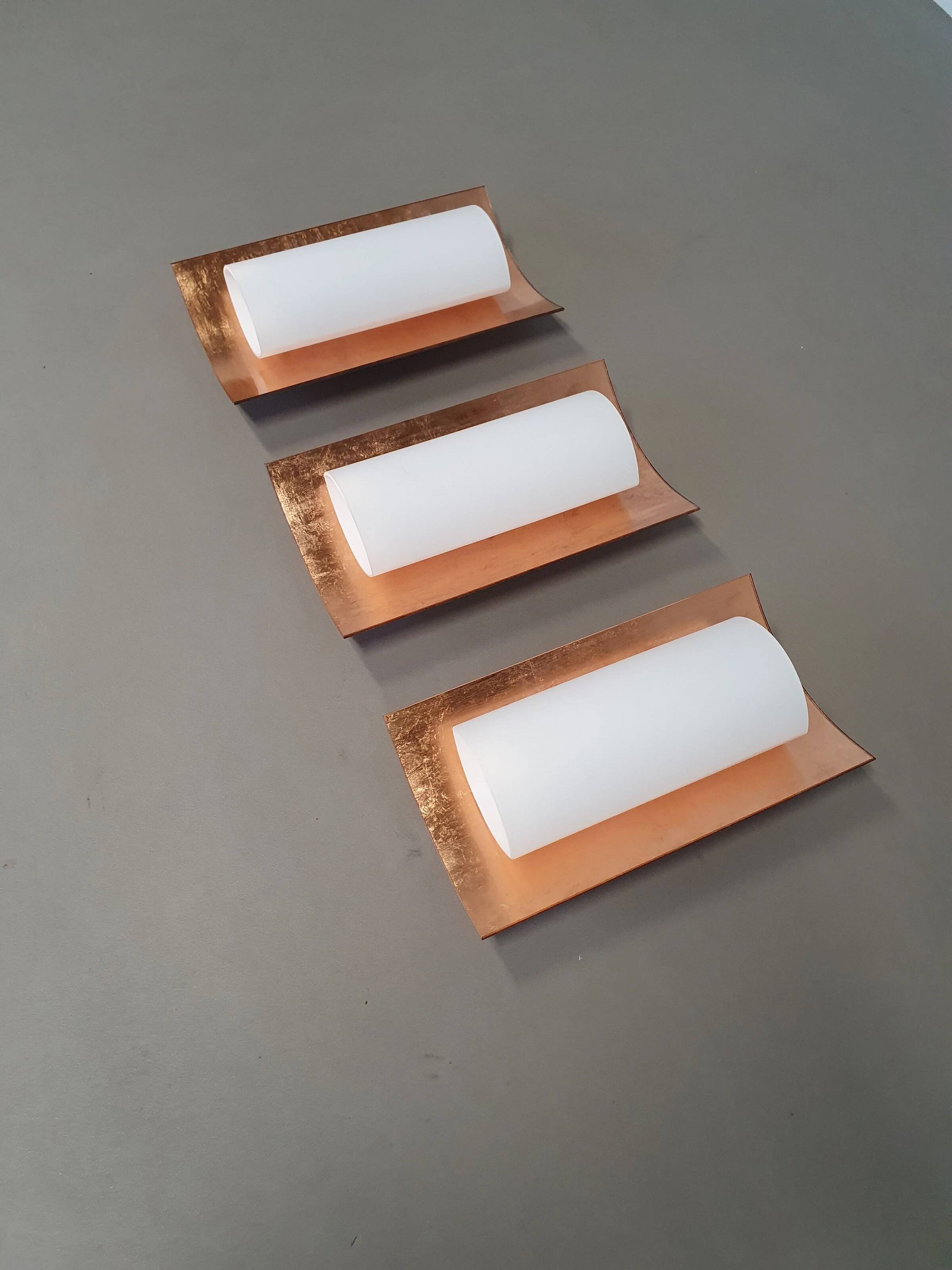 3 x Bankamp Leuchten sconces / wall lights '80s white glass / glass with a layer of copper