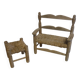Wooden bench and stool and straw for doll