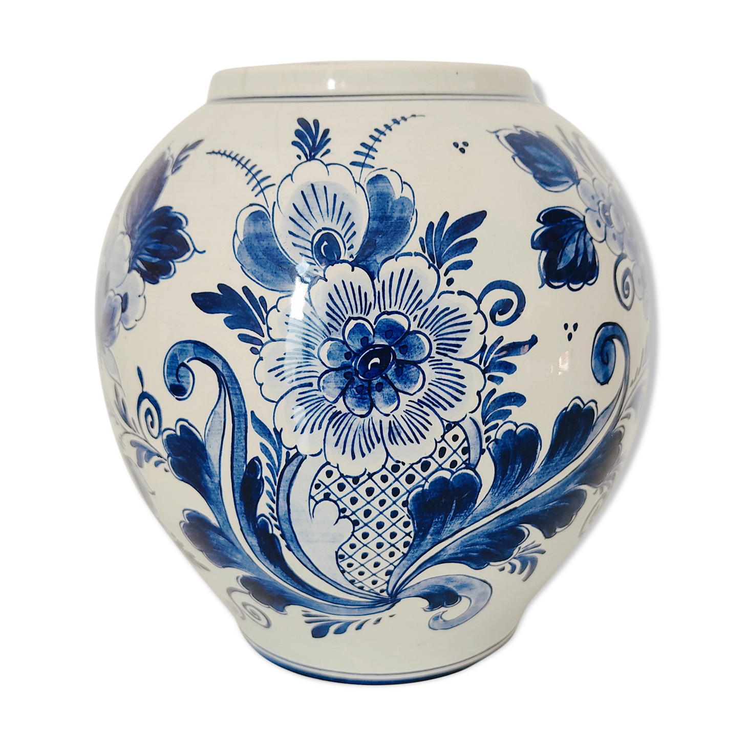 Delft earthenware vase floral decoration