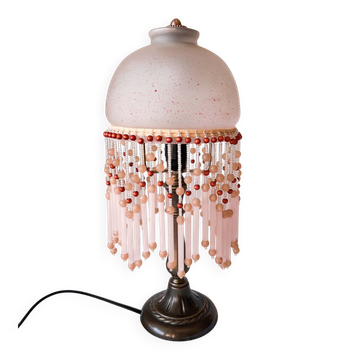Vintage Art Deco Boudoir Lamp in Brass & Glass Pendants