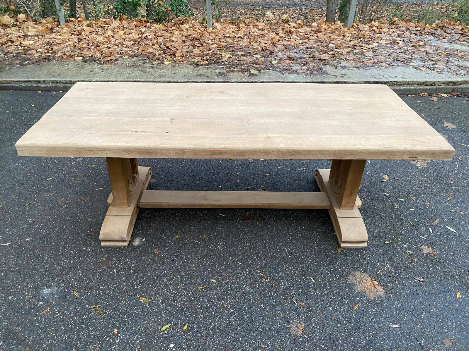 Restored 19th century solid oak monastery dining table, 215cm