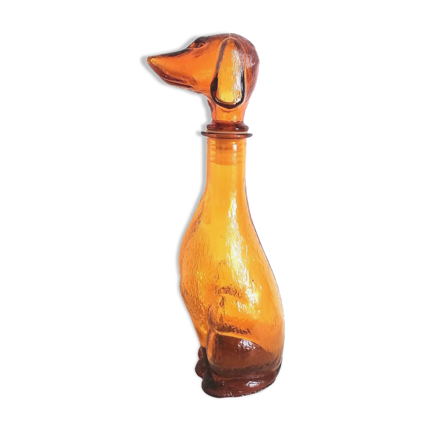 Glass dachshund decanter from Empoli, Italy 1960