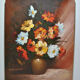Still life painting with flowery vase bouquet flower signed Hilnan?