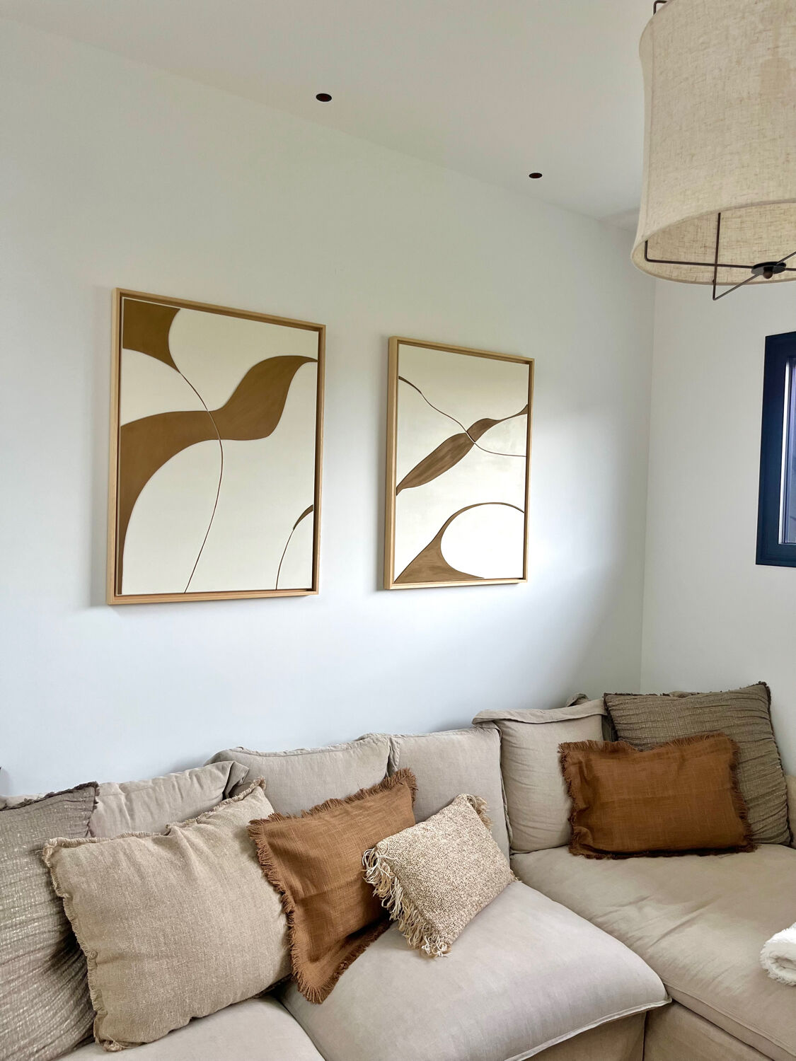 Tableaux diptyque relief crème et marron camel